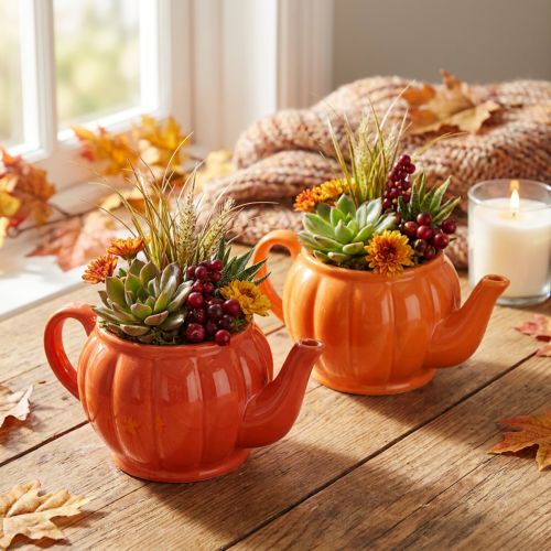 Produkt Doniczka ceramiczna pomarańczowa mix 21,5×13×10cm 2 szt.