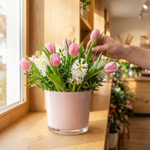 Produkt Doniczka szklana różowa szklana wiaderko Ø14,5cm wys.12,5cm