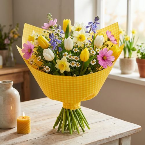 Produkt Mankiet bibułkowy papier kwiatowy w kratkę żółtą 25cm 100m