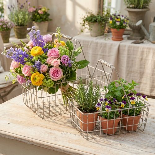 Produkt Kosz druciany z uchwytami szary 34×20,5cm / 38×24,5cm zestaw 2 szt.