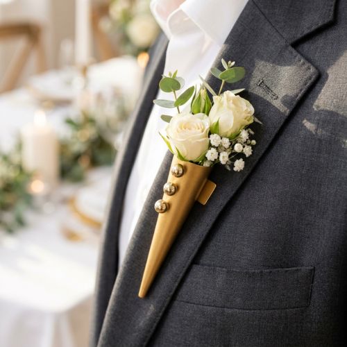 Przypinka ślubna z magnesem, matowe złoto 7cm | Floristik24.pl