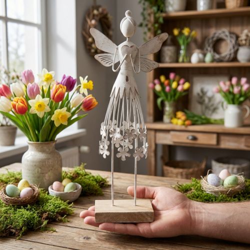 Kwiatowa wróżka dekoracja stołu wiosenna dekoracja metalowa wróżka biała wys. 30,5 cm | Floristik24.pl