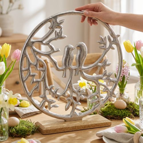 Dekoracja stołu sprężyna, ozdobny pierścionek ptak deco srebrny W37,5 cm | Floristik24.pl