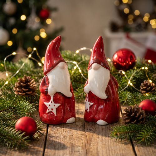 Figura Mikołaja Mikołaja czerwona, biała ceramika W13,5cm 2szt | Floristik24.pl