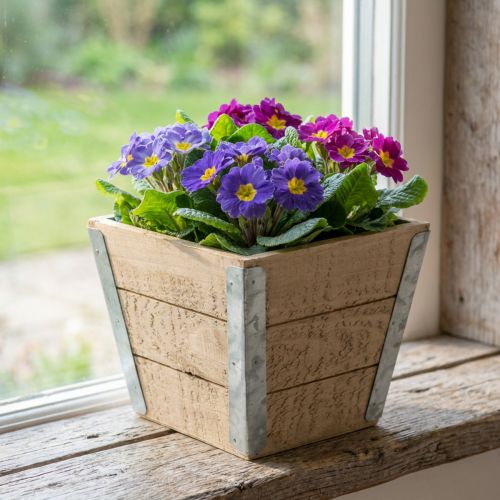 Produkt Doniczka drewniana shabby chic beżowa 12,5×14,5×14,5cm