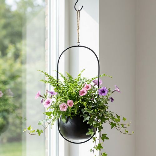 Wiszący kosz metalowy kosz wiszący kwiaty cynk czarny Ø15cm | Floristik24.pl