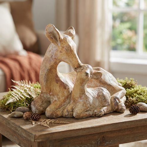Figura dekoracyjna jelenia z odlewem kamiennym w kolorze płowym, brązowo-białym, 20×11×17cm | Floristik24.pl