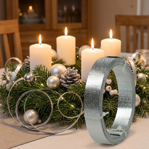 Taśma aluminiowa płaska, matowo srebrna, 20 mm x 5 m - wstążka dekoracyjna, do rękodzieła, DIY | Floristik24.pl