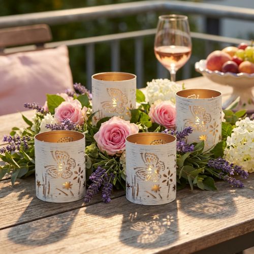 Produkt Latarnia metalowa motyl z białego złota Ø9cm W10cm 4 szt