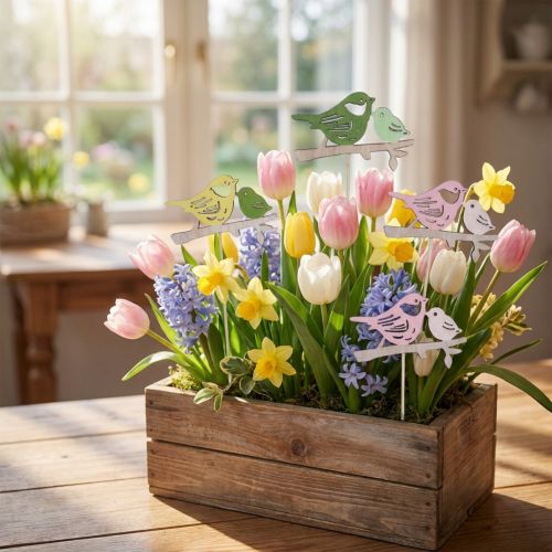 Wiosenna ozdoba kwiatowa wtyczka drewniana ozdoba ptak 7×10cm 12 szt | Floristik24.pl