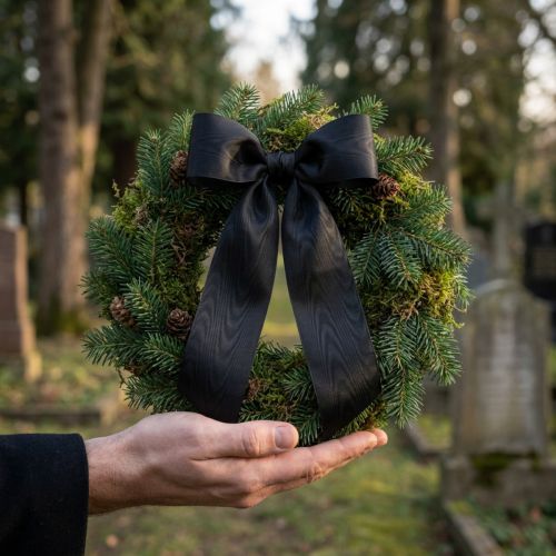 Czarna wstążka do wieńca 125mm 25m - Elegancka wstążka żałobna do florystyki i dekoracji, wstążka octanowa | Floristik24.pl