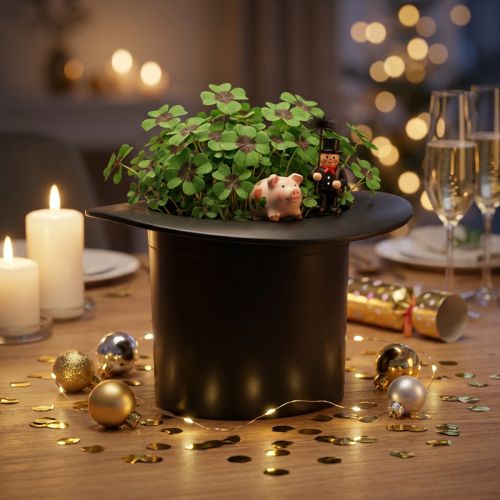 Produkt Czarny cylinder, doniczka, dekoracja sylwestrowa, doniczka, kapelusz czarodzieja wys.16cm