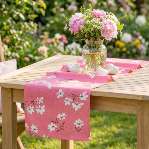 Tkanina dekoracyjna kwiaty różowa 30cm x 3m | Floristik24.pl