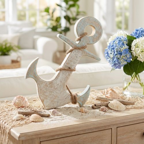 Anchor Deco Wood Maritime Deco Biały Niebieski 24,5 cm x 14,5 cm | Floristik24.pl