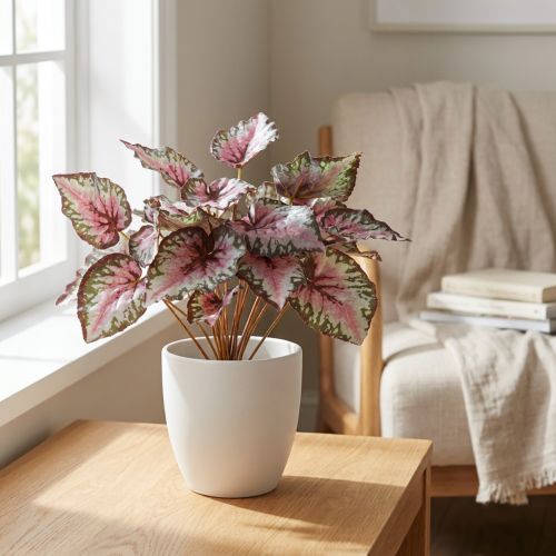 Sztuczny krzew begonii zielony, purpurowy 34cm | Floristik24.pl