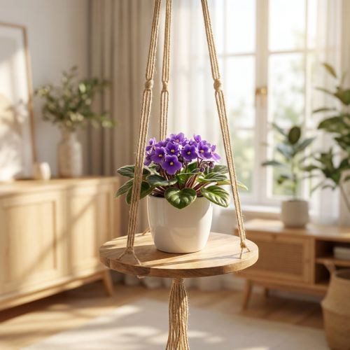Huśtawka na rośliny, taca na kwiaty na linie, wiszący kosz z makramą Ø34cm L84cm | Floristik24.pl