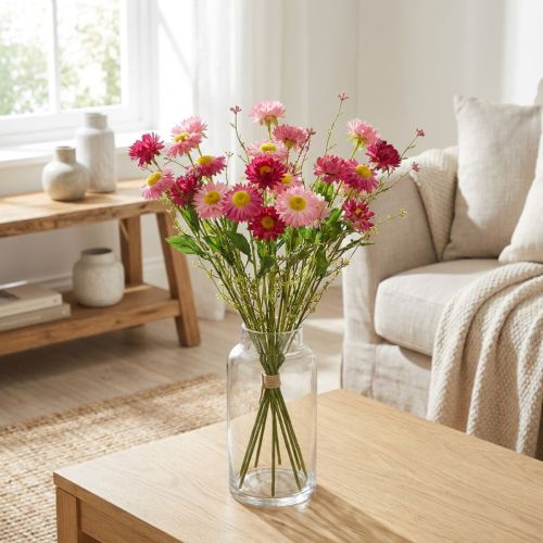 Rhodanthe Rosa - Różowe kwiaty jedwabne Sztuczna roślina Bukiet kwiatów nieśmiertelnych Dekoracyjne kwiaty 46 cm | Floristik24.pl