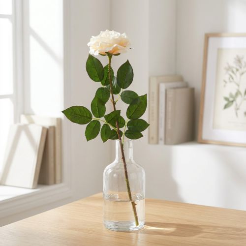 Kremowo-biała róża morelowa, kwiat jedwabiu, sztuczne róże dł.72cm Ø12cm | Floristik24.pl