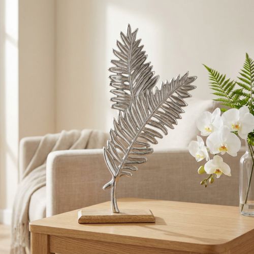Dekoracja stołu metalowa dekoracja paproć srebrna drewno wys. 54 cm szer. 37 cm | Floristik24.pl