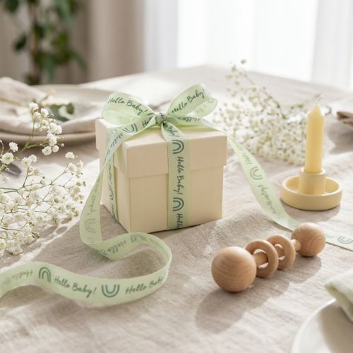 Produkt Wstążka prezentowa Hello Baby wstążka dekoracyjna do chrztu zielona 25mm 16m