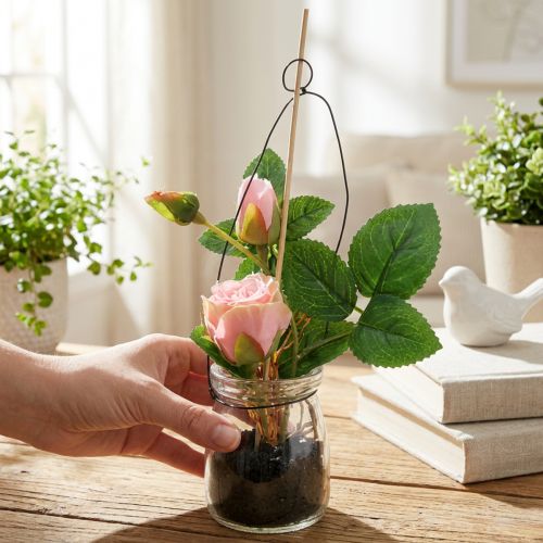 Róża w szkle różowa H23cm | Floristik24.pl