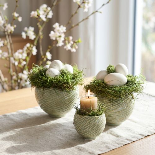 Ceramiczne miski w zielonym spiralnym wzorze Ø9cm H7cm 4szt | Floristik24.pl