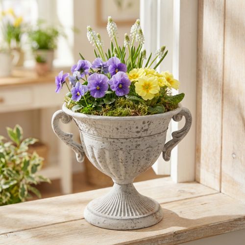 Produkt Antyczne trofeum z uchwytami metalowa dekoracja vintage szaro-biały wys. 18cm