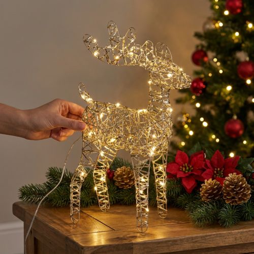 Metalowa dekoracja świąteczna LED Renifer do wnętrz, złota, wys. 40 cm | Floristik24.pl