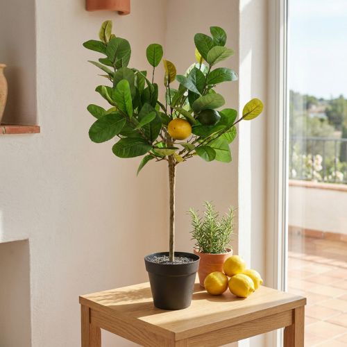 Sztuczne drzewko cytrynowe w doniczce, śródziemnomorski styl, łatwa w pielęgnacji sztuczna roślina, ozdobne drzewko cytrusowe, wys. 57 cm | Floristik24.pl