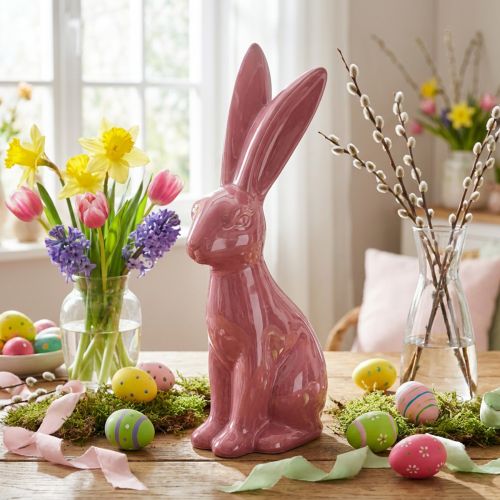 Produkt Wielkanocna ozdoba zając ceramiczna błyszcząca figurka na Wielkanoc i wiosnę 37cm