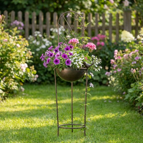 Dekoracyjna ptasia kąpiel, misa na kwiaty z kratką, nostalgiczny wygląd, stylowy element ogrodowy, 75 cm | Floristik24.pl