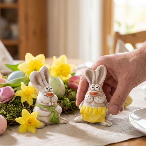 Produkt Figurki Zajączka Wielkanocnego, ręcznie malowane ceramiczne dekoracje, zabawny wzór do dekoracji wielkanocnych, 11 cm, 4 sztuki