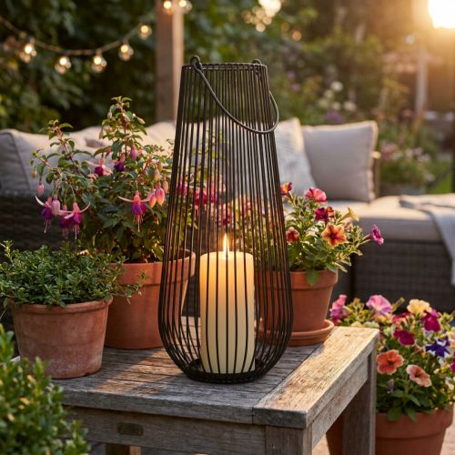 Świecznik czarny ozdobny lampion z uchwytem Ø22cm W52cm | Floristik24.pl