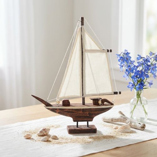 Dekoracja łodzi żaglowej statek drewno sosnowe brązowy 32×5×41cm | Floristik24.pl