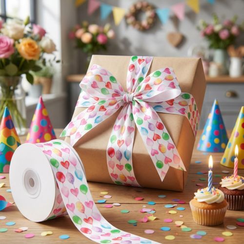 Produkt Wstążka prezentowa kolorowe balony dekoracja urodzinowa 40mm 15m
