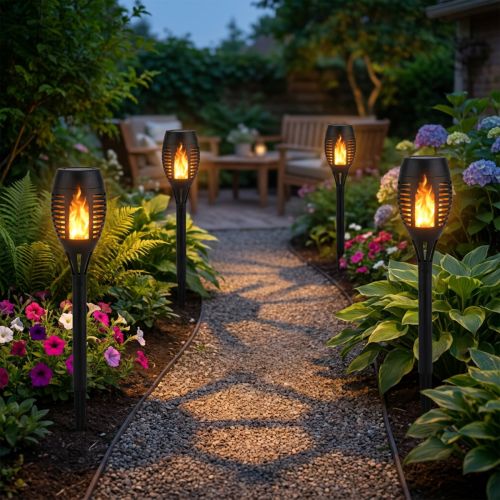 Produkt Latarki solarne LED do ogrodu, efekt płomienia, balkon, wys. 38 cm, 4 sztuki