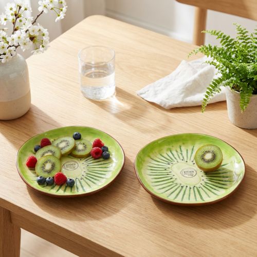 Produkt Okrągłe talerze ceramiczne z motywem kiwi, odpowiednie na stół jadalny lub do kuchni, 16 cm, 2 sztuki