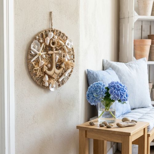 Produkt Morska dekoracja ścienna DIY Box dekoracyjne muszle kotwiące w kształcie pierścienia Ø38cm