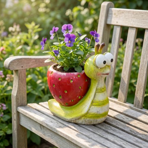 Produkt Doniczka dekoracyjna ślimak truskawka ceramiczna zielono czerwona 15,5cm