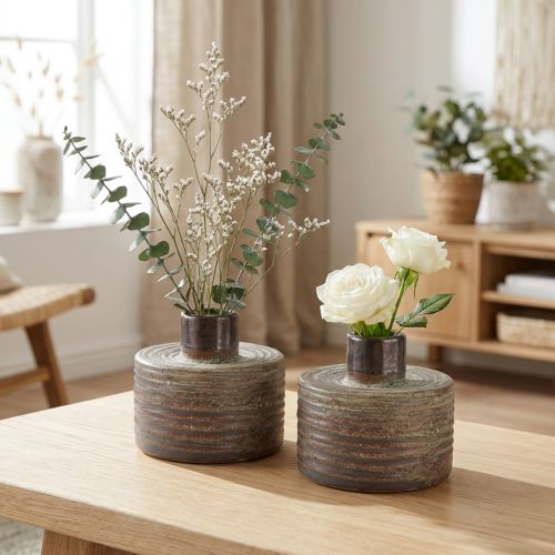 Wazon dekoracyjny ceramiczny wazon ceramiczny brązowy niebieski szary 12x10,5cm 2szt | Floristik24.pl