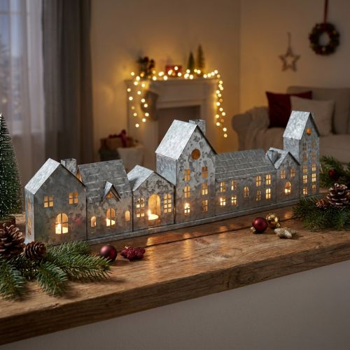 Produkt Dekoracyjny rząd domków z świecznikami typu tealight, dekoracja adwentowa, 68 cm