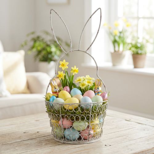 Produkt Kosz wielkanocny Kosz druciany Zając wielkanocny Shabby Ø12cm W26,5cm