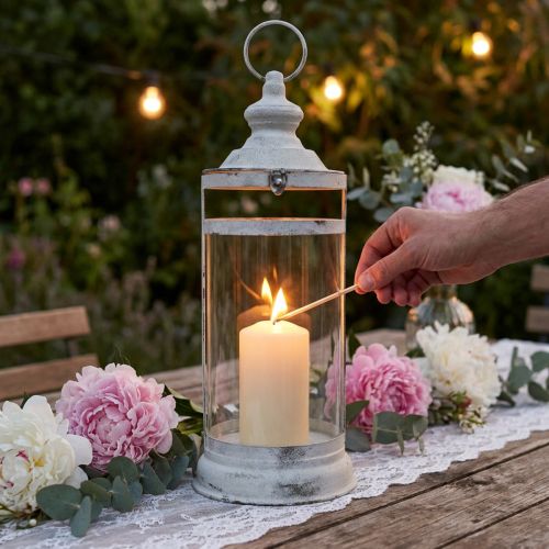 Latarnia Deco Latarnia Shabby Chic Biały Metal Ø15cm W46cm | Floristik24.pl