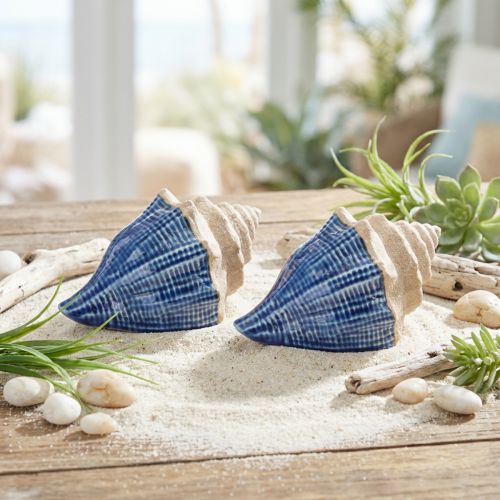 Produkt Muszla Dekoracja Morska Ceramiczna Niebiesko-Beżowa 16,5×11×9,5cm 2 szt