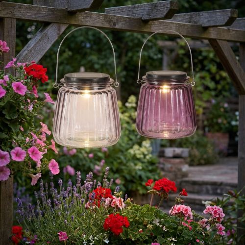 Produkt Lampa ogrodowa LED Szklana Solarna do zawieszenia Fioletowa Ø10,5 cm 2 szt.