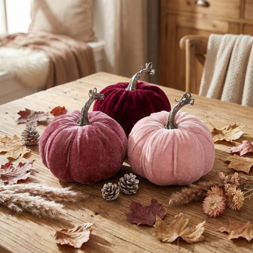 Produkt Dynie dekoracyjne flokowane bordowy róż Ø13cm W11,5cm 3 szt