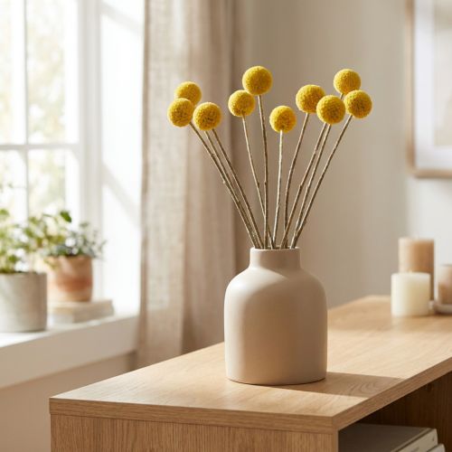 Suszone kwiaty Craspedia, żółte, 70 cm, dekoracyjne, 10 szt. | Floristik24.pl