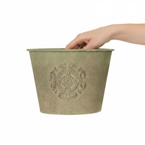 Produkt Doniczka metalowa, zielona, vintage, Ø22 cm–13,5 cm, zestaw 3 szt.