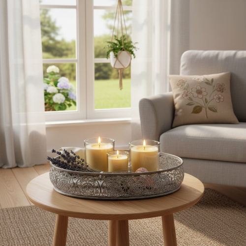 Produkt Dekoracyjna metalowa miska, wzór szary, owalna, dł. 36 cm/33,5 cm, zestaw 2 szt.