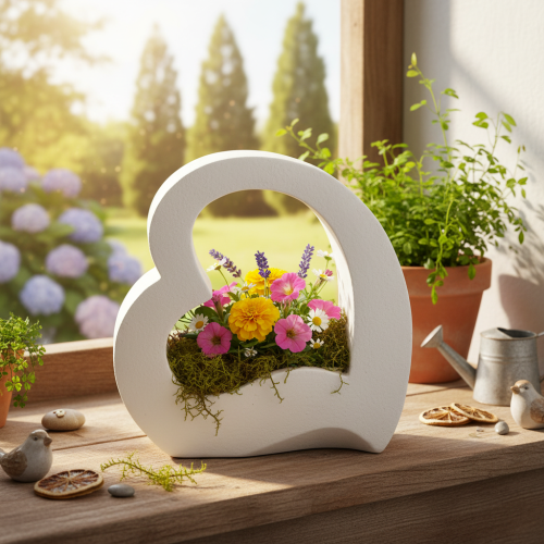 Ozdoba w kształcie serca do nasadzeń i kompozycji kwiatowych, otwarta konstrukcja, nowoczesny kształt serca, 19 cm | Floristik24.pl